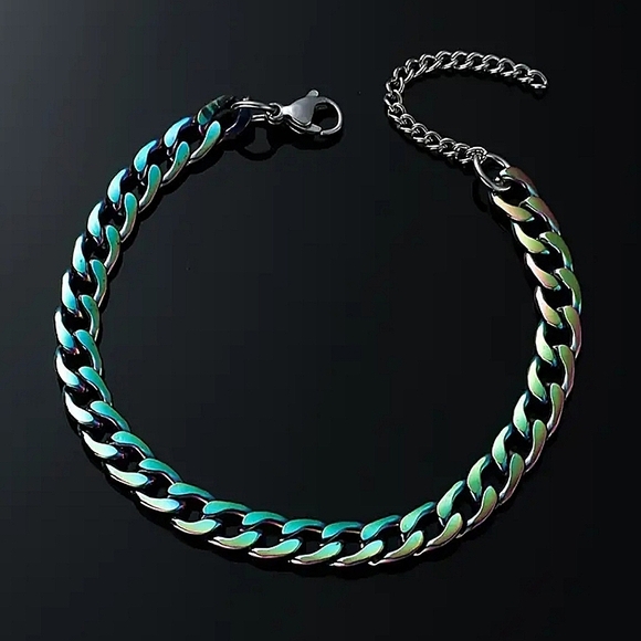 New! MEN'S Black Rainbow Stainless Steel Cuban Link Chain Necklace. - Picture 4 of 4